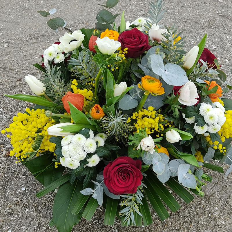 Composition ronde30 cm / 70 € Naturel Blanc / vert